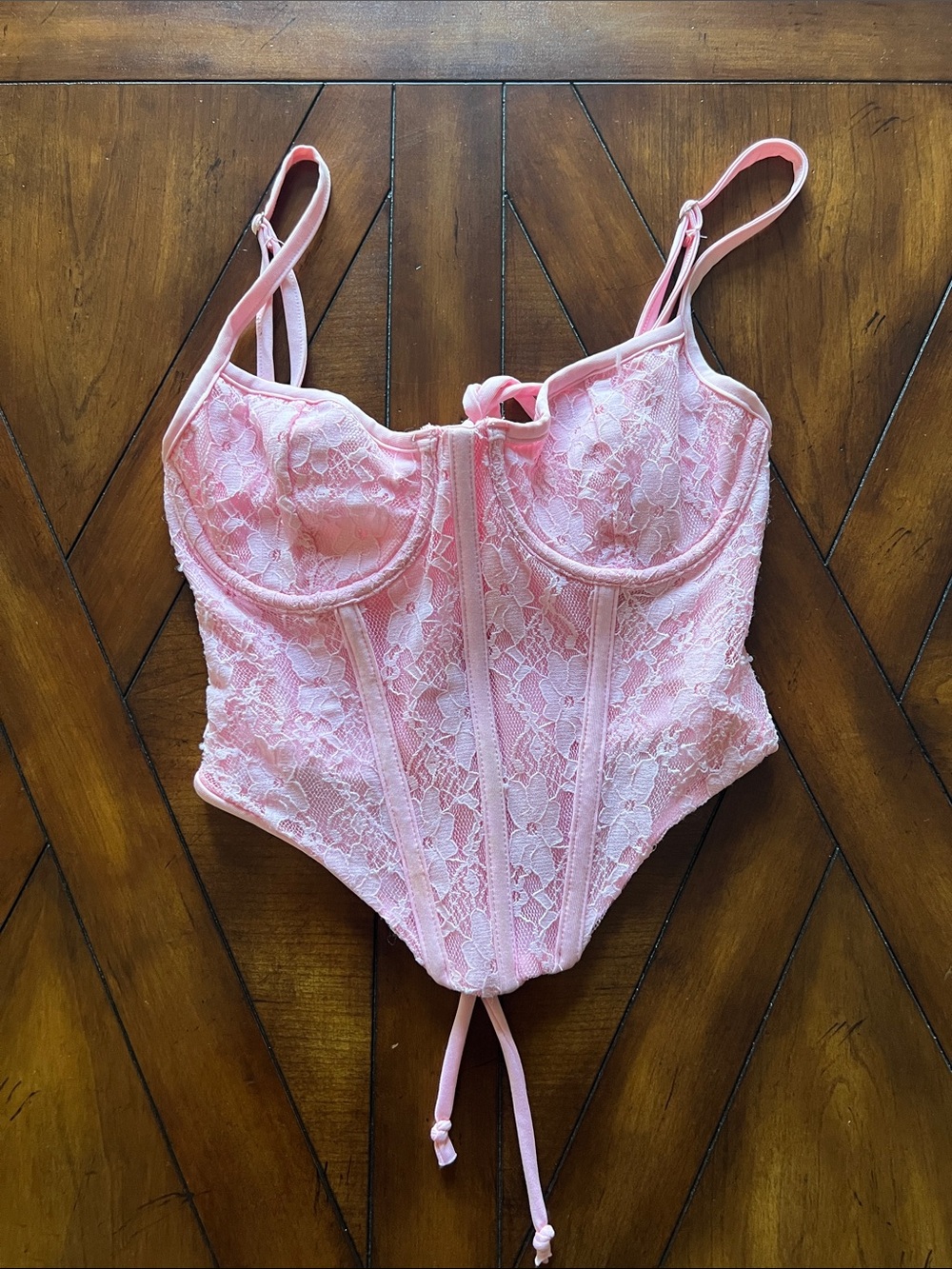 Pink Lace Bustier Crop Top